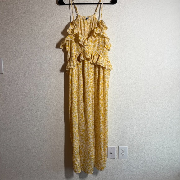 Old Navy Dresses & Skirts - Old Navy Sleeveless Ruffled Midi Dress Womens XL Yellow Spaghetti Strap Floral